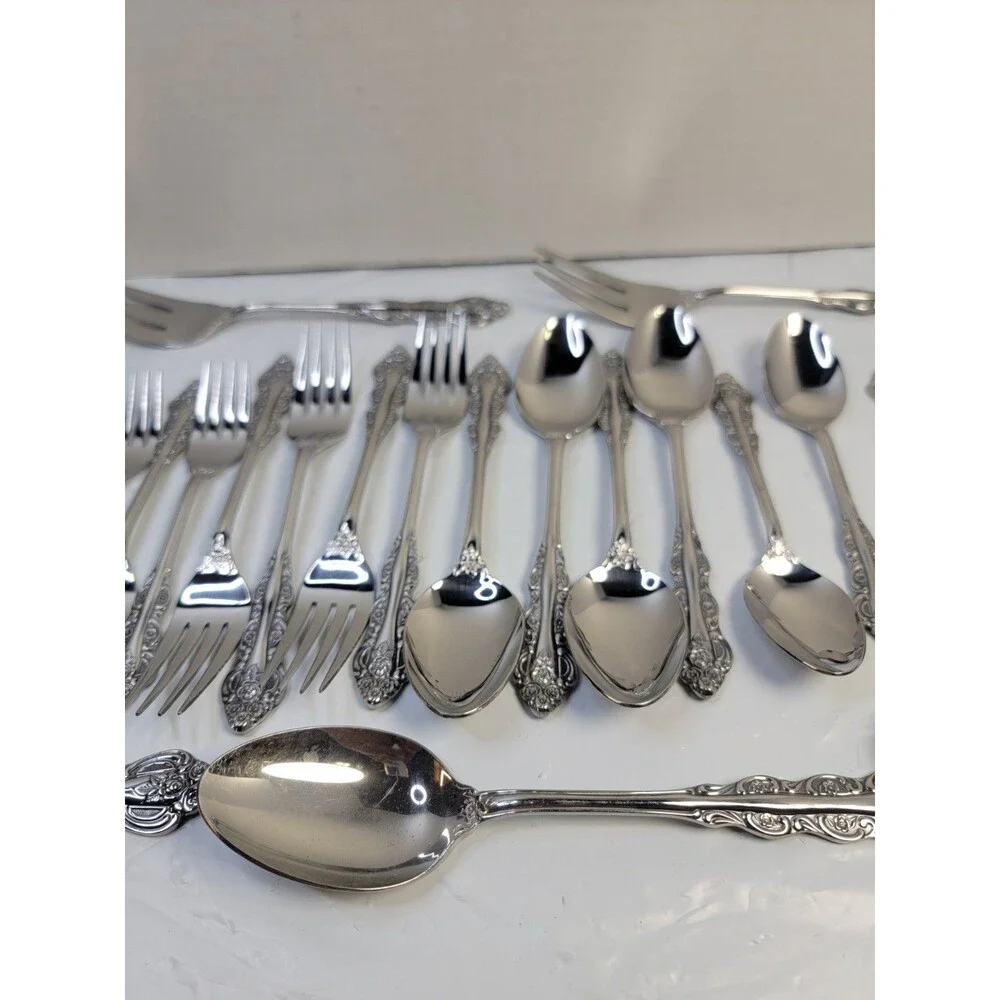 Olga Corsini EXCO Stainless Japan Flatware Lot 27 Floral Rose Serving Pieces